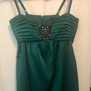 BCBG Dark Green Satin Mini Dress with beading